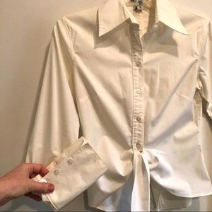 White cropped tie front button down